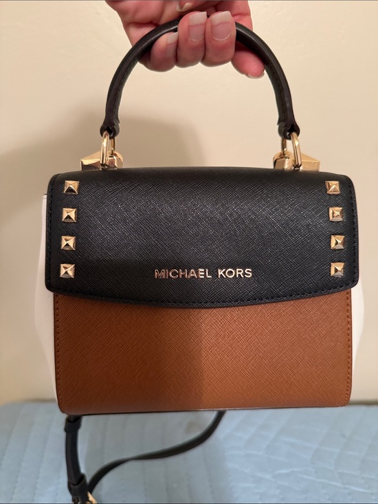 Michael Kors Handbags - Michael Kors Small Colorblock Leather Top-Handle Satchel in Black/Brown
